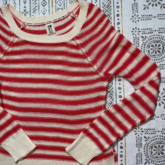 Roxy Medium Women's Striped Pink & White Sweater - Picture 3 of 13